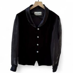 Vintage Another Thyme Velvet Blouse with Sheer Sleeves & Rhinestone Buttons